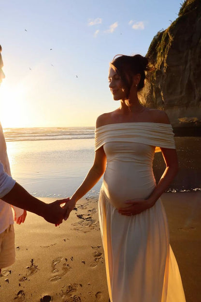 Kamara | Maternity Off Shoulder Pleated Maxi Dress