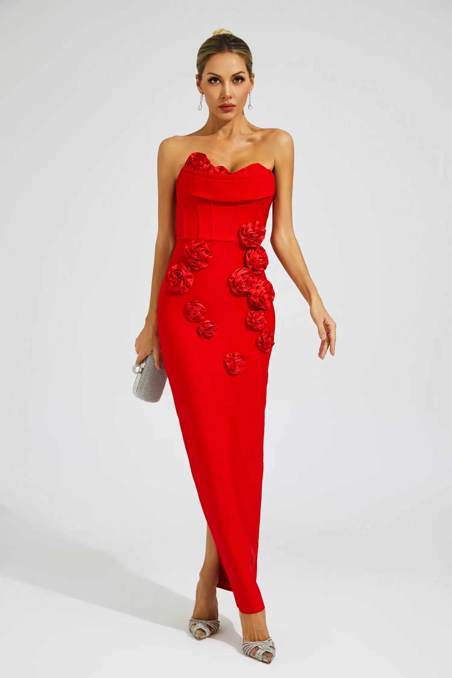 Maureen Red Rose Off Shoulder Dress