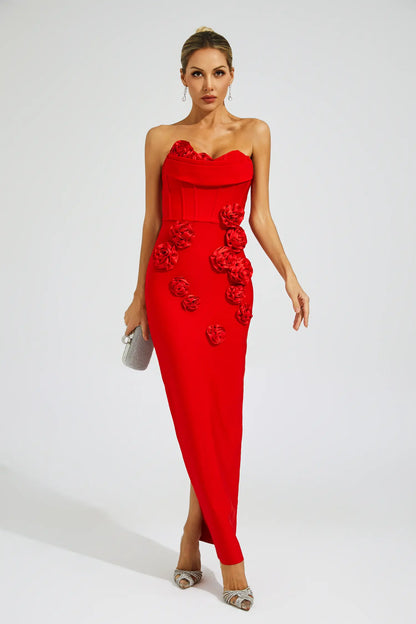 Maureen Red Rose Off Shoulder Dress