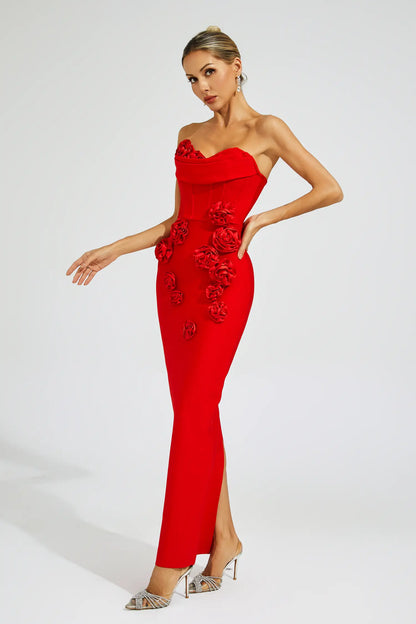 Maureen Red Rose Off Shoulder Dress
