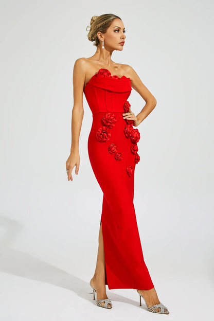 Maureen Red Rose Off Shoulder Dress