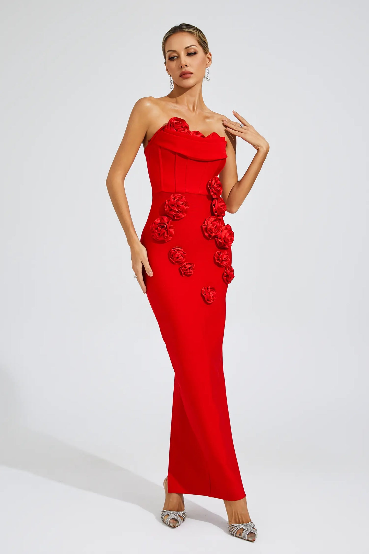 Maureen Red Rose Off Shoulder Dress
