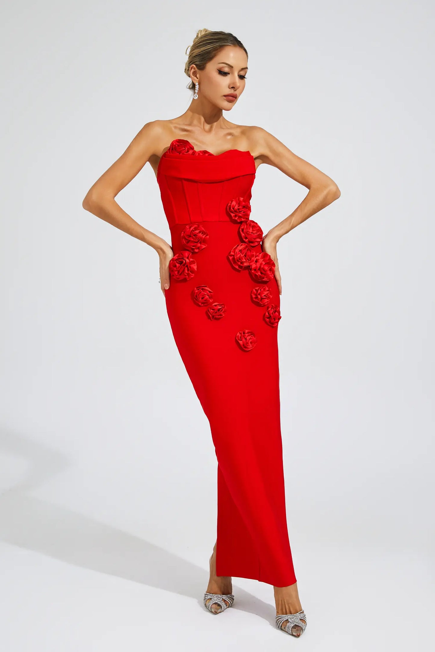 Maureen Red Rose Off Shoulder Dress