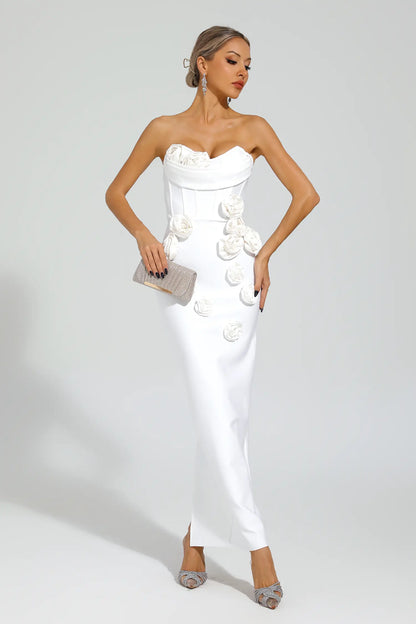 Maureen White Rose Off Shoulder Dress