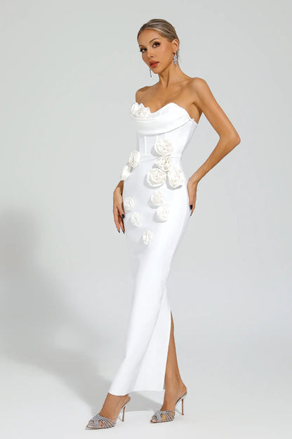 Maureen White Rose Off Shoulder Dress