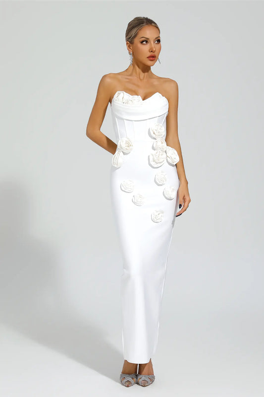 Maureen White Rose Off Shoulder Dress