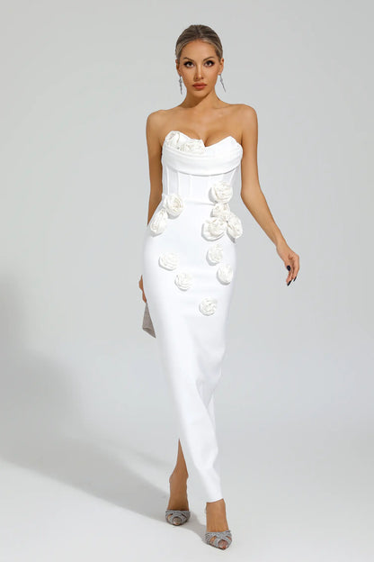 Maureen White Rose Off Shoulder Dress