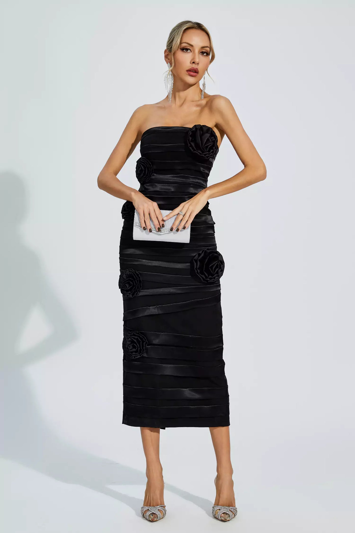 Mavis Black Floral Strapless Evening Dress
