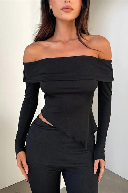 Melany Asymmetrical Off Shoulder Long Sleeve Top