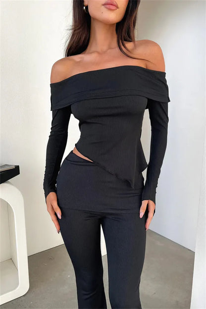 Melany Asymmetrical Off Shoulder Long Sleeve Top