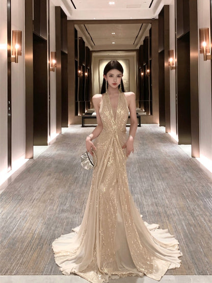 Mermaidcore Sparkly Halter Dress Showstopping Party & Prom Gown