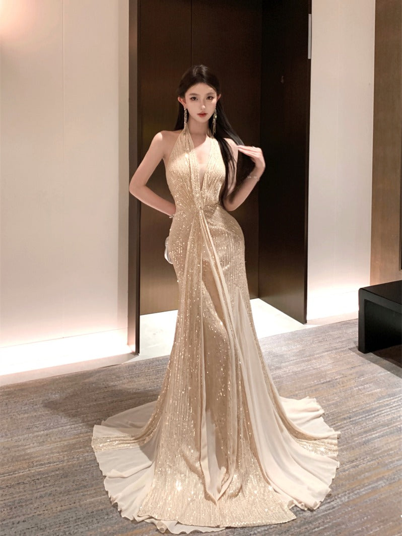 Mermaidcore Sparkly Halter Dress Showstopping Party & Prom Gown