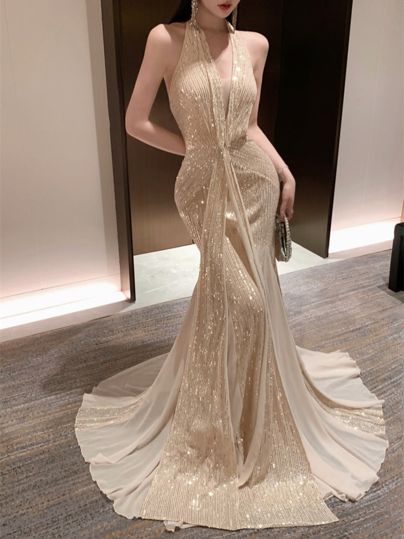 Mermaidcore Sparkly Halter Dress Showstopping Party & Prom Gown