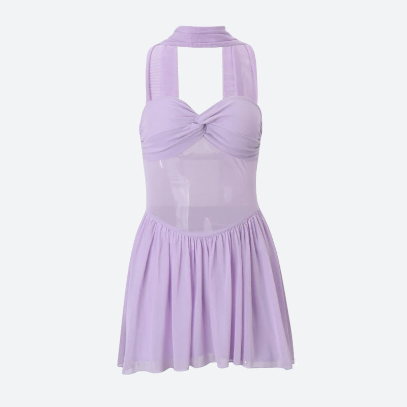 Strapless Sweetheart Ruched Mesh Bodice Pleated Chiffon Mini Dress