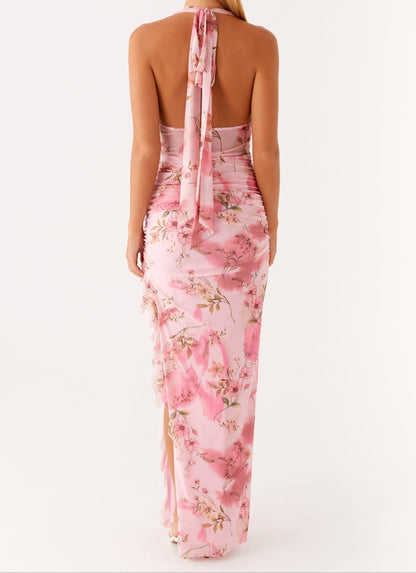 Elena Halter Maxi Dress - Pink Floral Print