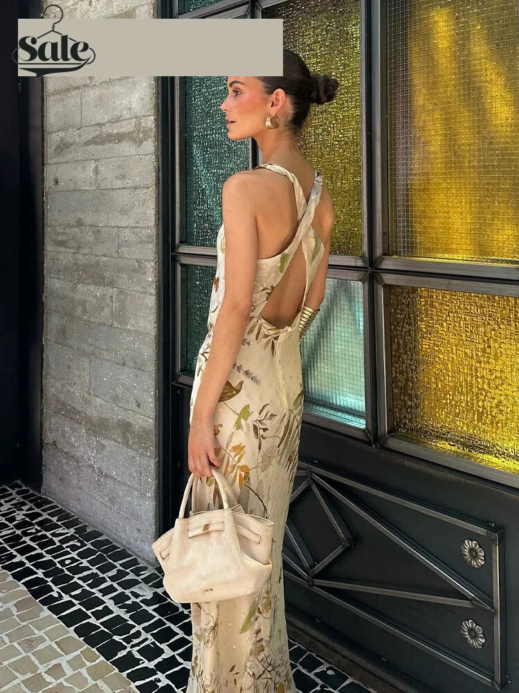 Printed Cowl Neck Fit & Flare Maxi Dress