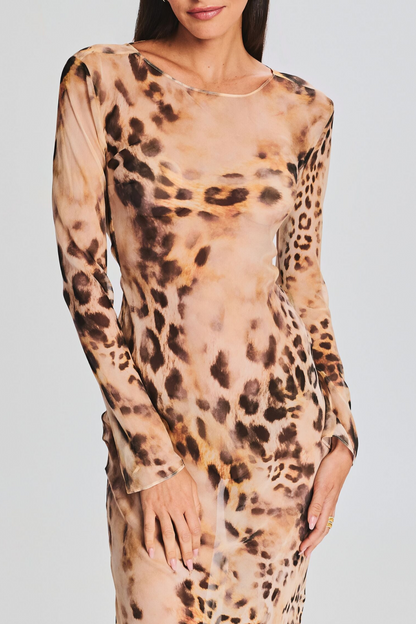 Milada Leopard Backless Silk Maxi Dress