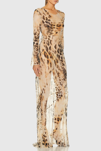 Milada Leopard Backless Silk Maxi Dress