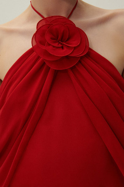 Milan Flower Halter Backless Maxi Dress