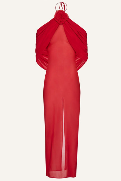 Milan Flower Halter Backless Maxi Dress