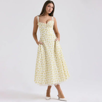 Elegant Floral Print Summer Midi Dress