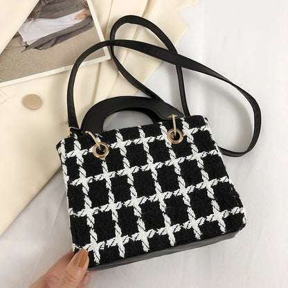 Classic Plaid Woolen Luxury Designer Clutch Crossbody Handbag