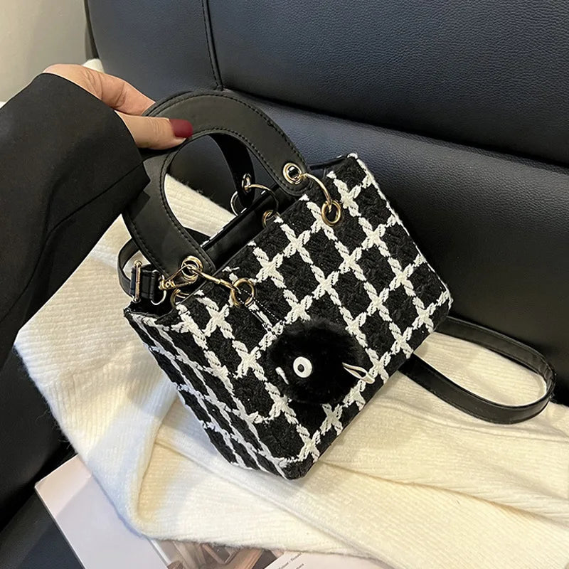 Classic Plaid Woolen Luxury Designer Clutch Crossbody Handbag