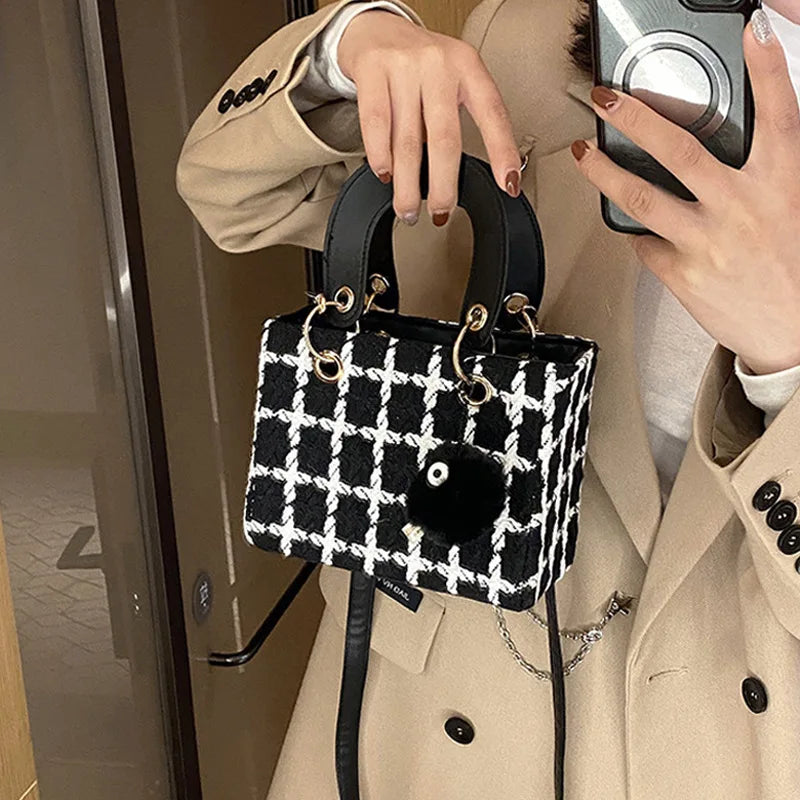Classic Plaid Woolen Luxury Designer Clutch Crossbody Handbag