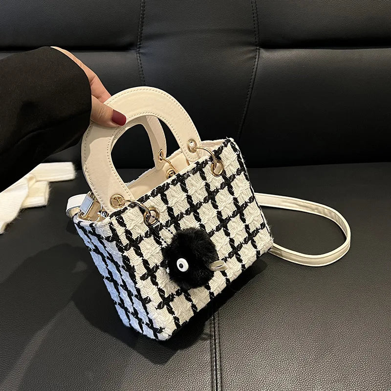 Classic Plaid Woolen Luxury Designer Clutch Crossbody Handbag
