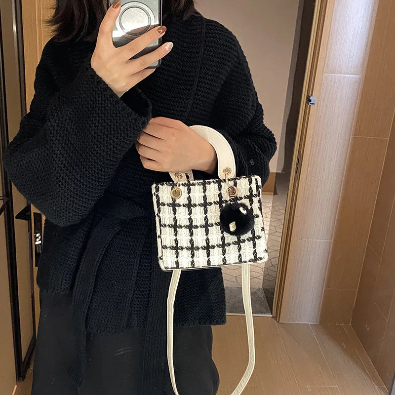Classic Plaid Woolen Luxury Designer Clutch Crossbody Handbag