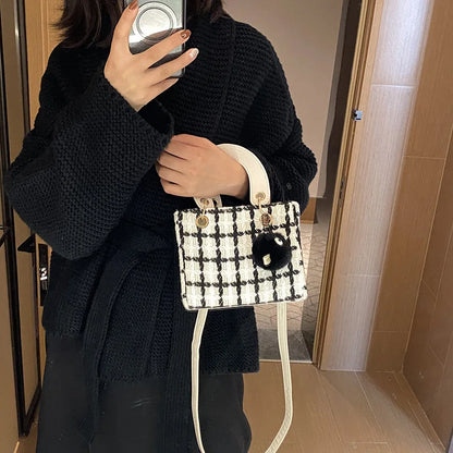 Classic Plaid Woolen Luxury Designer Clutch Crossbody Handbag