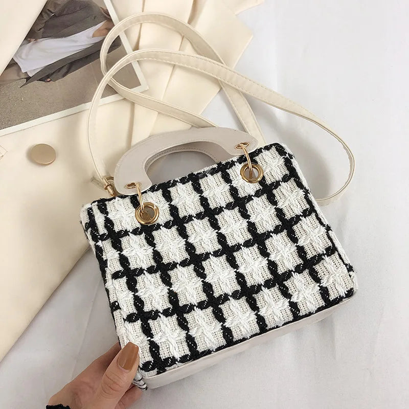 Classic Plaid Woolen Luxury Designer Clutch Crossbody Handbag