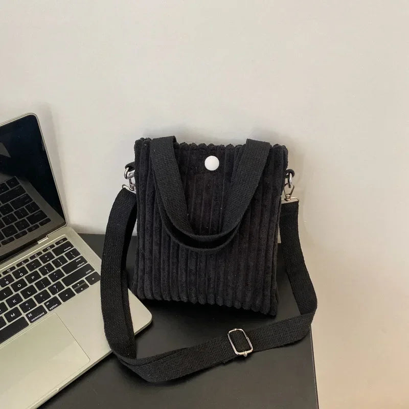 Mini Corduroy Zipper Shoulder Bag Spring Handbag