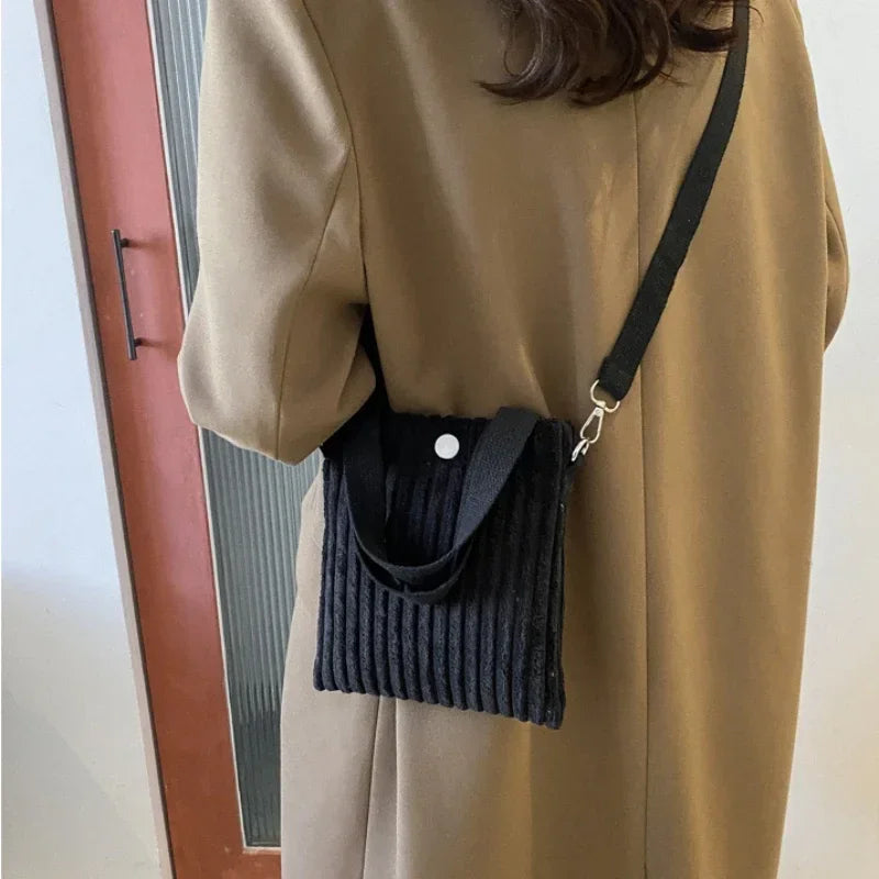 Mini Corduroy Zipper Shoulder Bag Spring Handbag