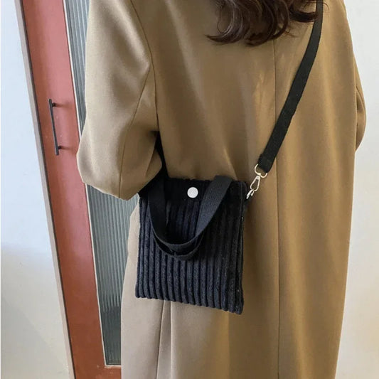 Mini Corduroy Zipper Shoulder Bag Spring Handbag