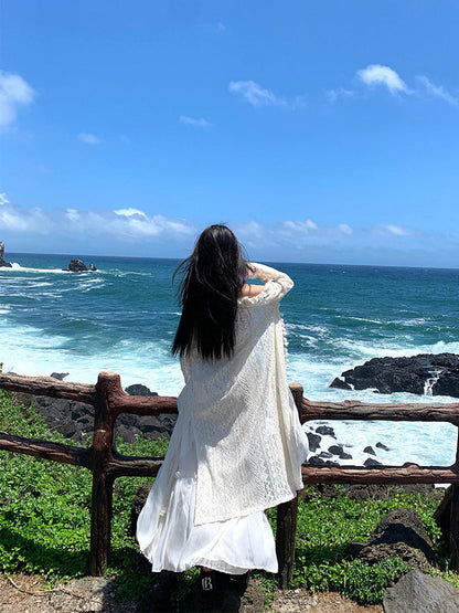Minimalist White Spaghetti Strap Maxi Dress Chic Island Getaway Look