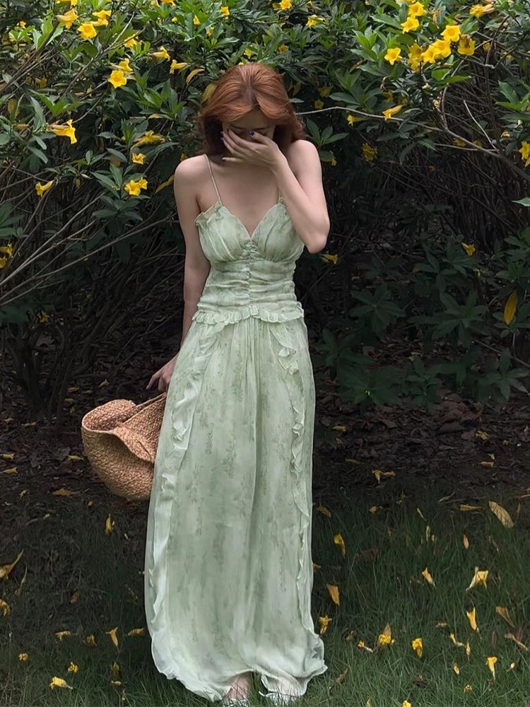 Mint Green Beach Strappy Dress · Ruffled Design, Dreamy Elegant Maxi