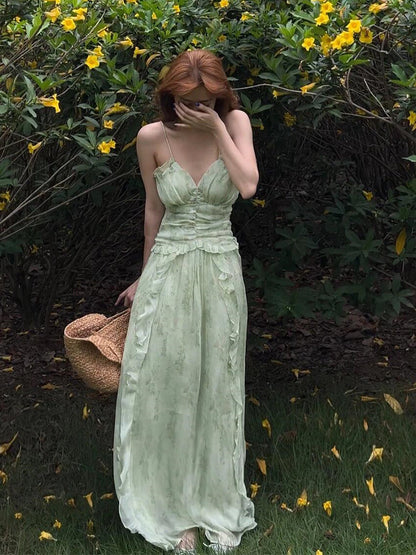 Mint Green Beach Strappy Dress · Ruffled Design, Dreamy Elegant Maxi
