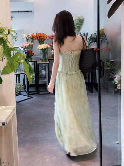 Mint Green Beach Strappy Dress · Ruffled Design, Dreamy Elegant Maxi