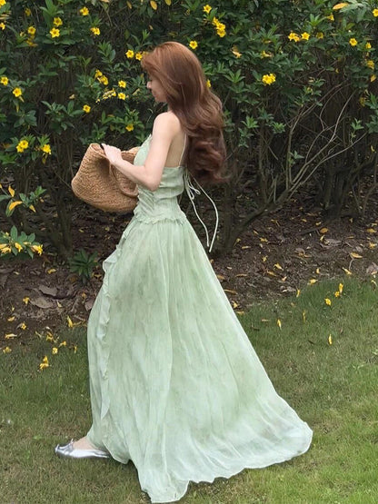 Mint Green Beach Strappy Dress · Ruffled Design, Dreamy Elegant Maxi