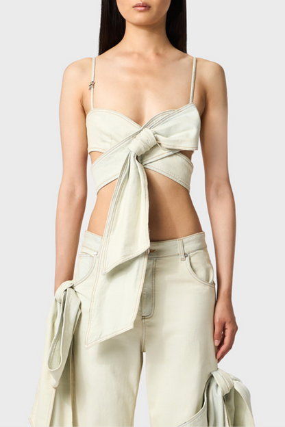 Camille Bow Straight Jeans - White