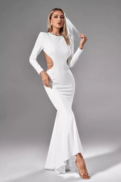 Miriam White Backless Diamante Dress