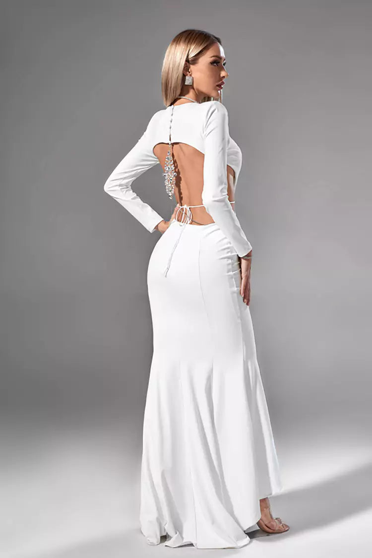 Miriam White Backless Diamante Dress