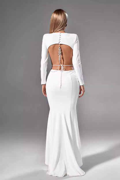 Miriam White Backless Diamante Dress