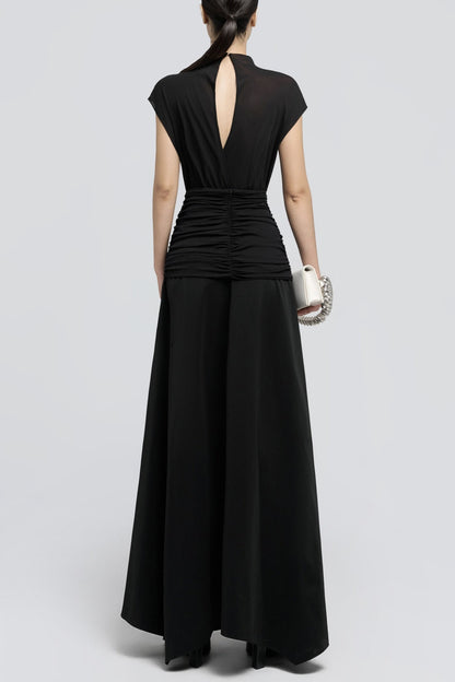 Mirzana Waist Cross Pleats Maxi Dress - Black