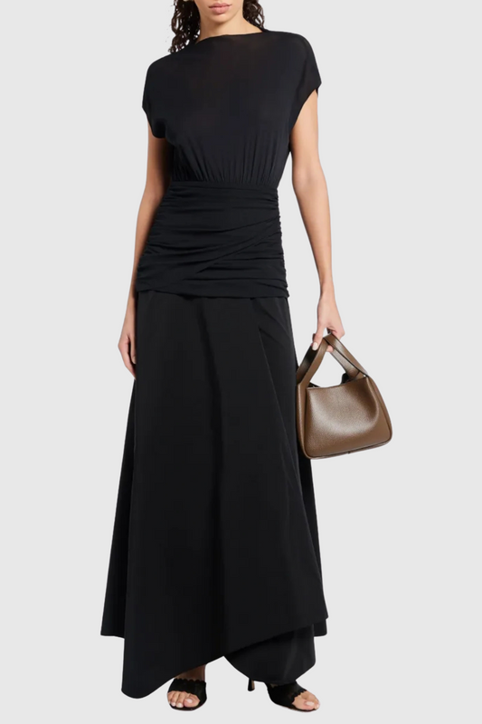 Mirzana Waist Cross Pleats Maxi Dress - Black