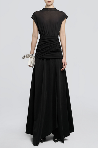 Mirzana Waist Cross Pleats Maxi Dress - Black