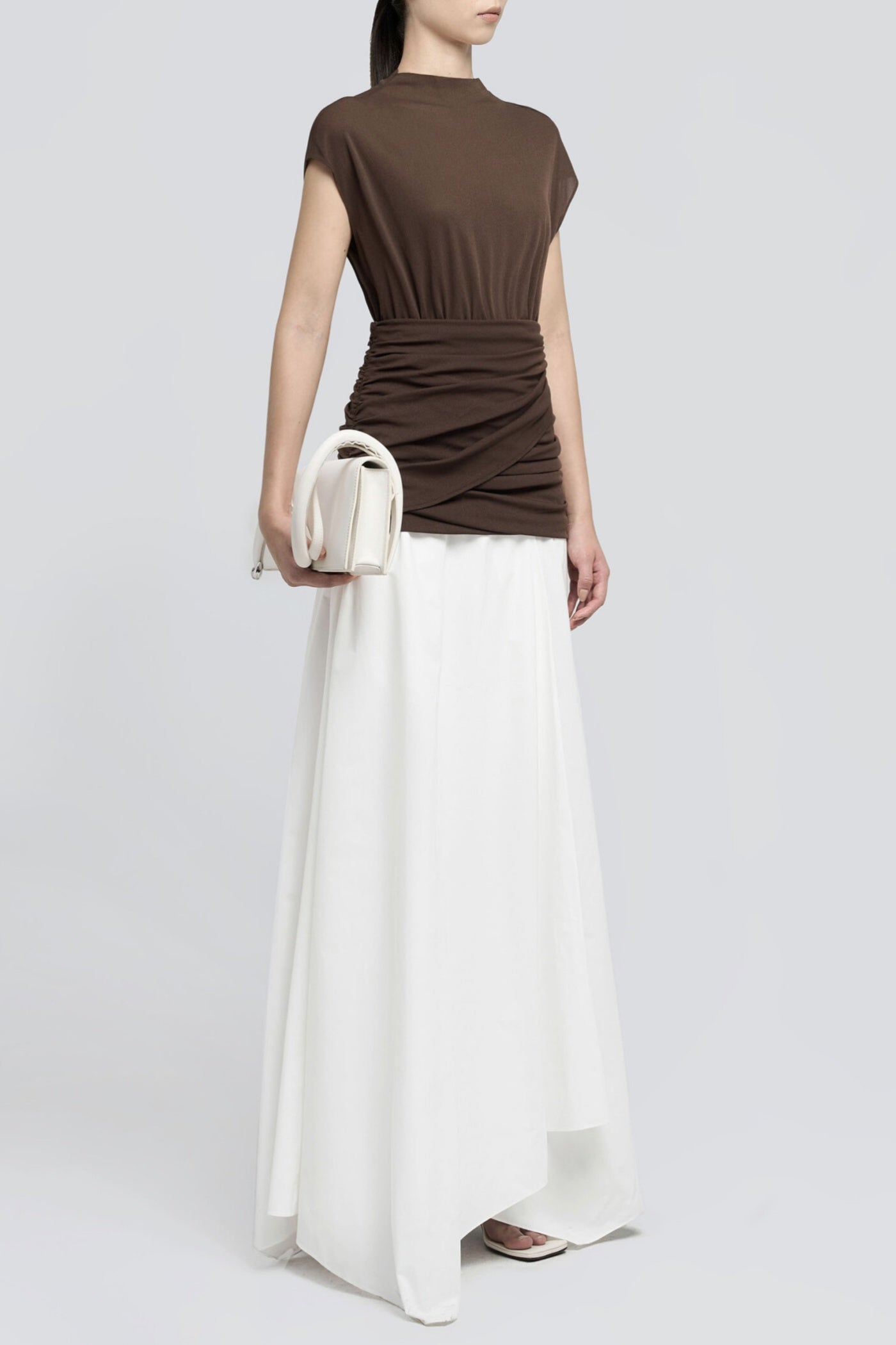 Mirzana Waist Cross Pleats Maxi Dress - Brown