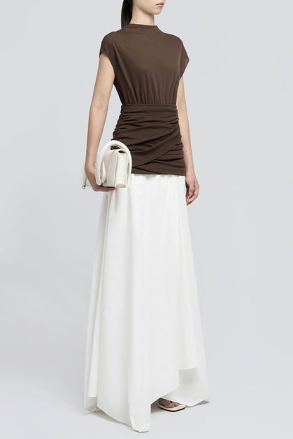 Mirzana Waist Cross Pleats Maxi Dress - Brown