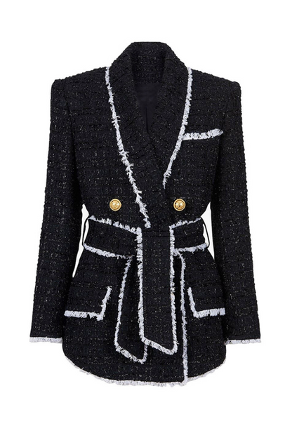 Mishka Breasted Tweed Jacket With Belt- Black